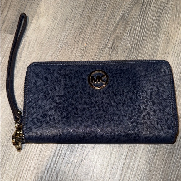 Michael Kors Dark Blue Wristlet with Gold Accents - Picture 1 of 3